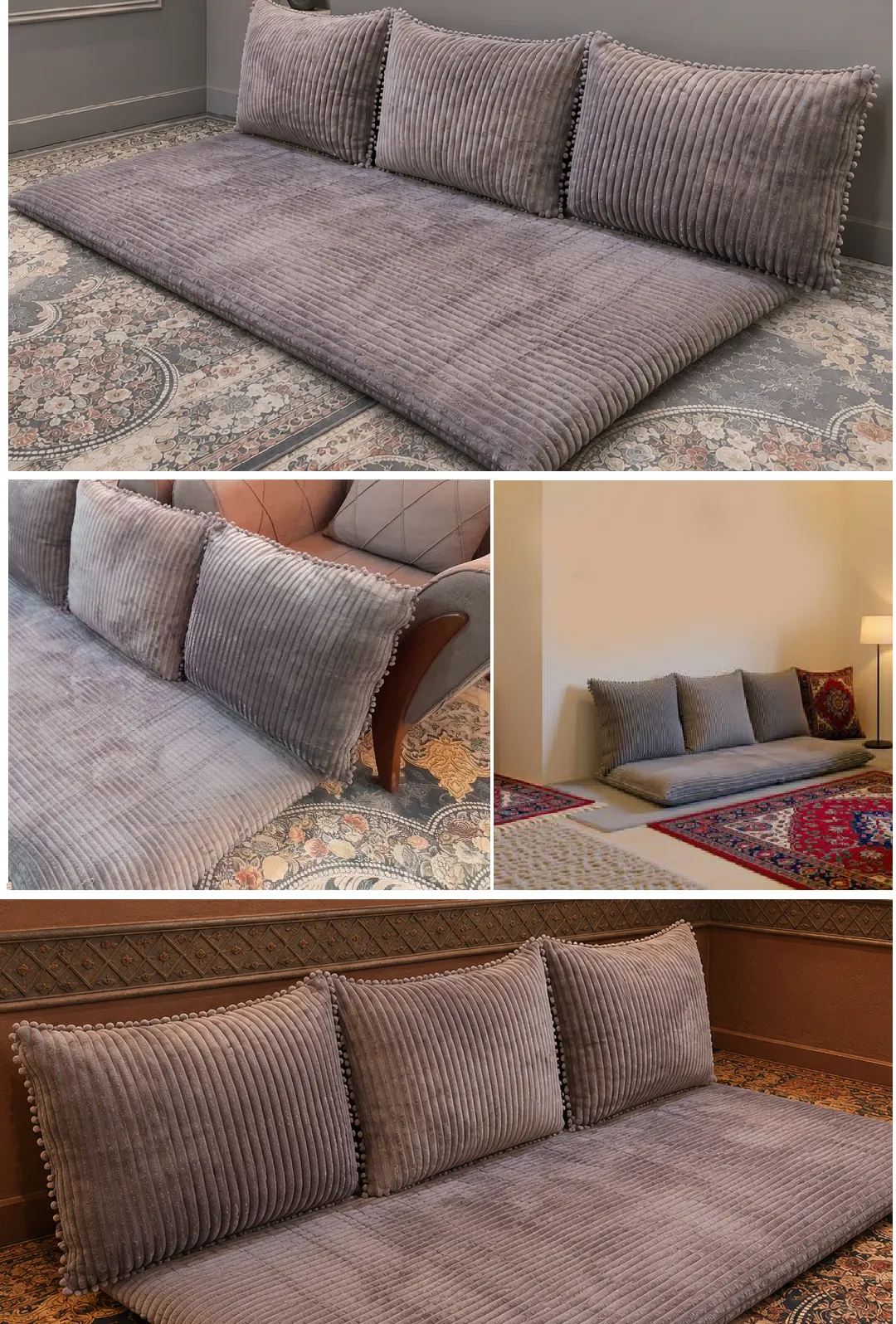 ست تشک و پشتی سنتی لوکس جدید شیک رنگ طوسی 