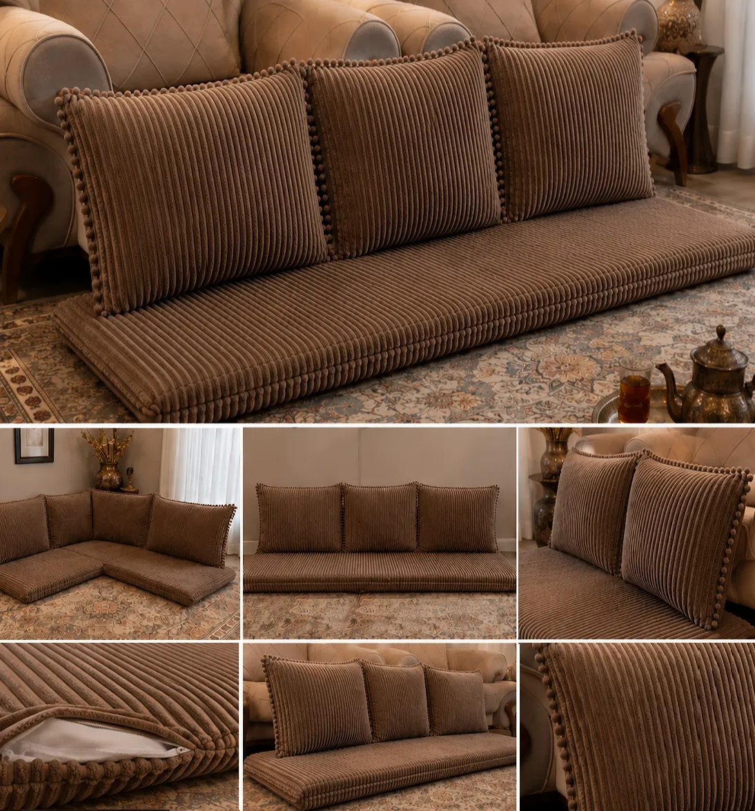 تشک و پشتی سنتی جدید و شیک رنگ نسکافه ای 